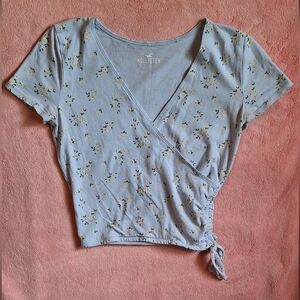 Hollister Light Blue Floral Wrap Top